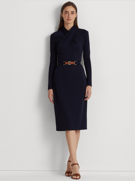 Lauren Ralph Lauren Dresses & Skirts - Lauren Ralph Lauren Women Belted Mockneck Stretch Jersey Dress Navy Size 4